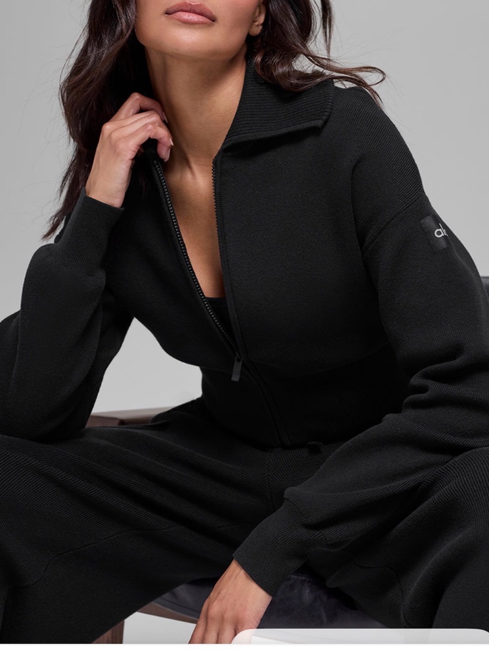 Scholar Knit cropped full zip Jacket ALO Yoga